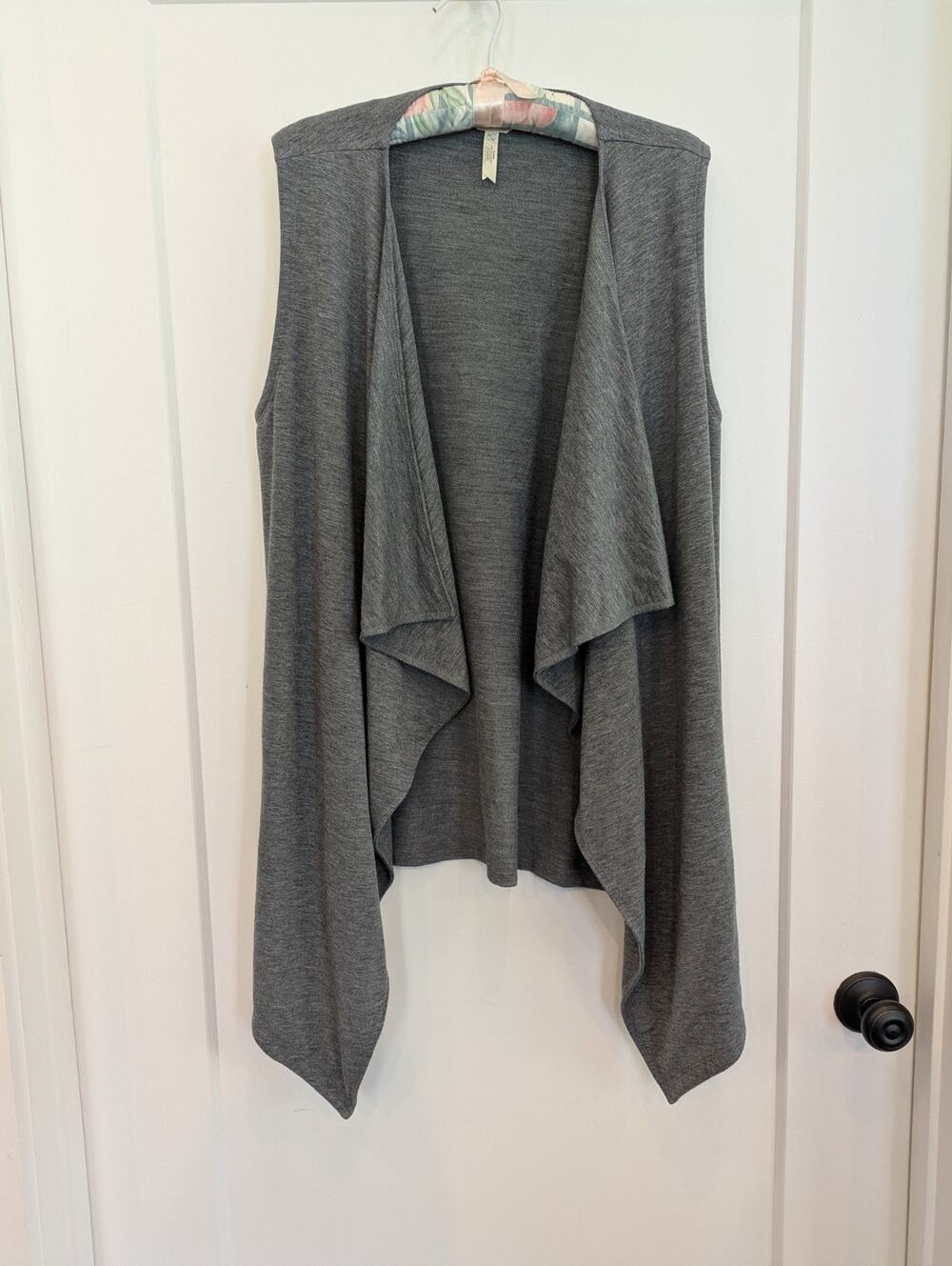 Matilda Jane Large Gray Open Front Cardigan Waterfall Collar Preppy Casual